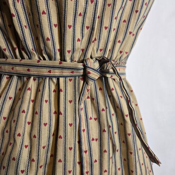 Vtg Fit Flare Handmade Dress Americana Heart Stripe Preppy Cotton Medium - Picture 4 of 6